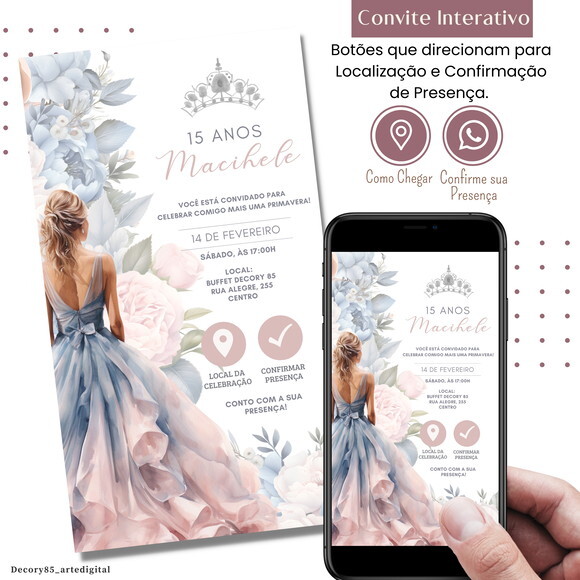 Convite 15 Anos Debutante Digital Interativo Virtual