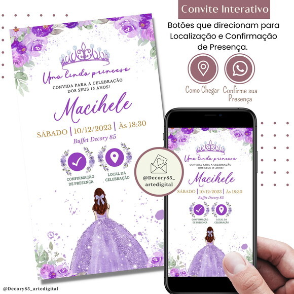 Convite 15 Anos Lilas Debutante Digital Interativo Virtual