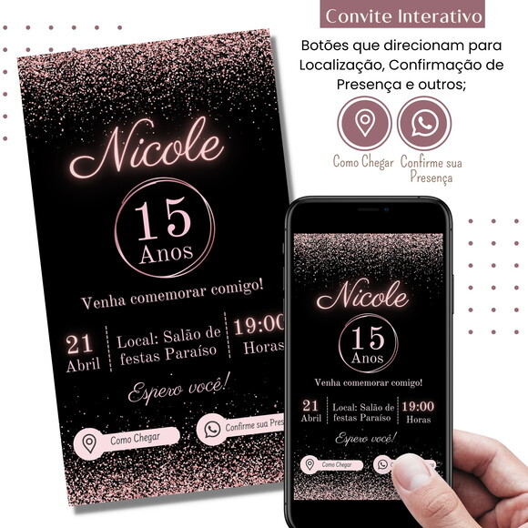 Convite 15,20,30,40,50 Anos Digital Interativo Virtual