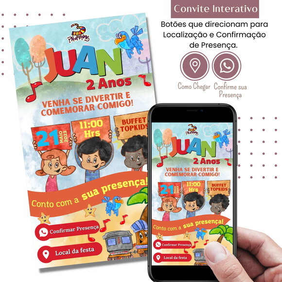 Convite 3 Palavrinhas Digital Interativo Virtual