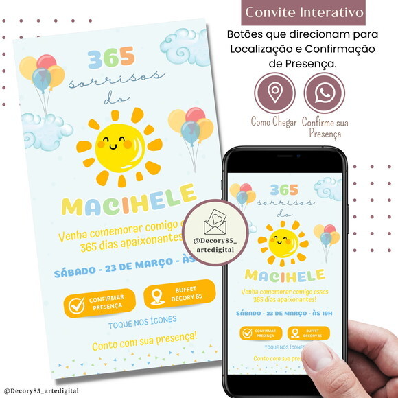 Convite 365 Sorrisos Nuvem Chuva de Amor Digital Interativo