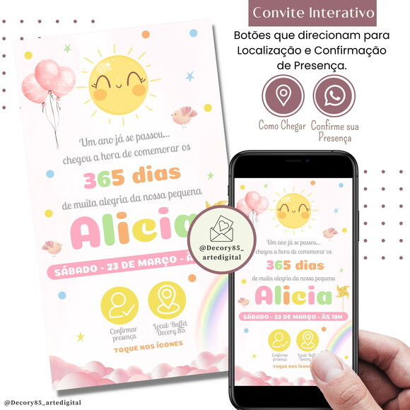 Convite 365 Sorrisos Nuvem Chuva de Amor Digital Interativo