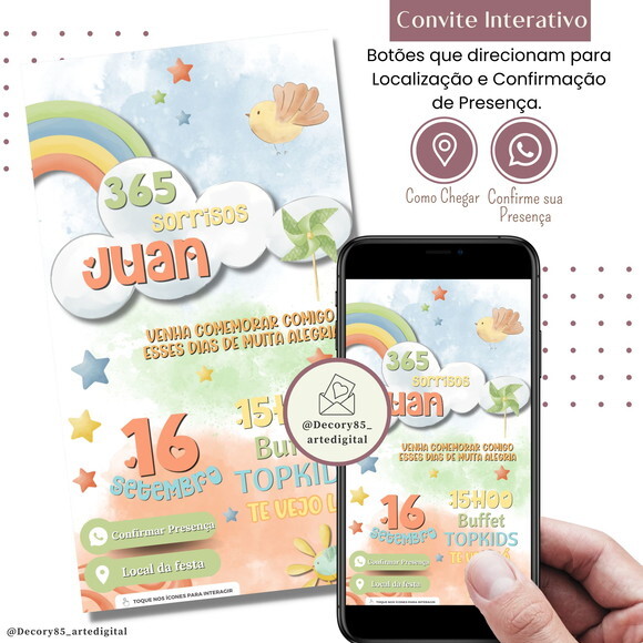 Convite 365 Sorrisos Nuvem Chuva de Amor Digital Interativo