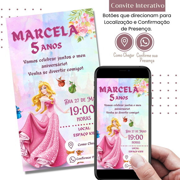 Convite a Bela Adormecida Aurora Digital Interativo Virtual