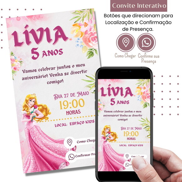 Convite a Bela Adormecida Aurora Digital Interativo Virtual
