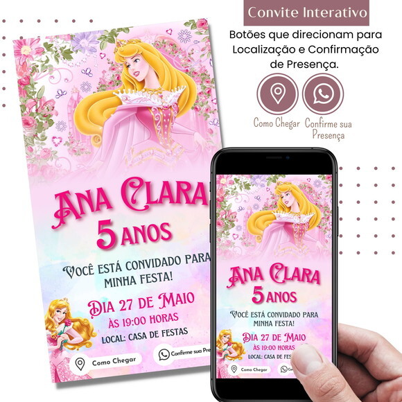 Convite a Bela Adormecida Aurora Digital Interativo Virtual