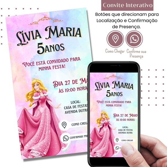 Convite a Bela Adormecida Aurora Digital Interativo Virtual