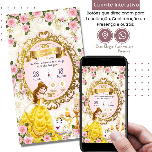 Convite a Bela e a Fera Digital Interativo Virtual