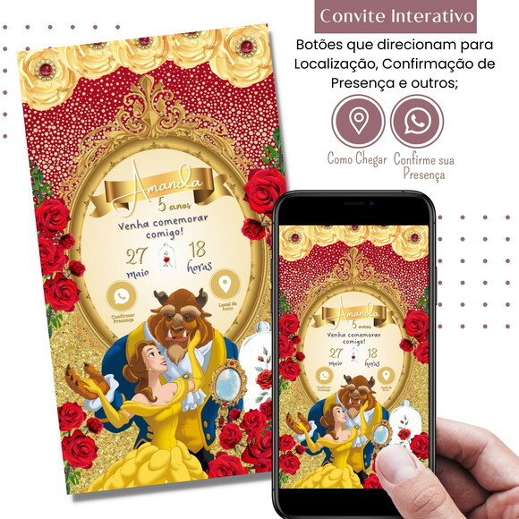 Convite a Bela e a Fera Digital Interativo Virtual