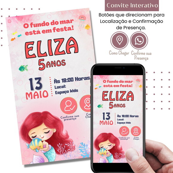 Convite a Pequena Sereia Ariel Digital Interativo Virtual