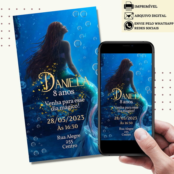 Convite a Pequena Sereia Ariel Morena Filme Novo Digital