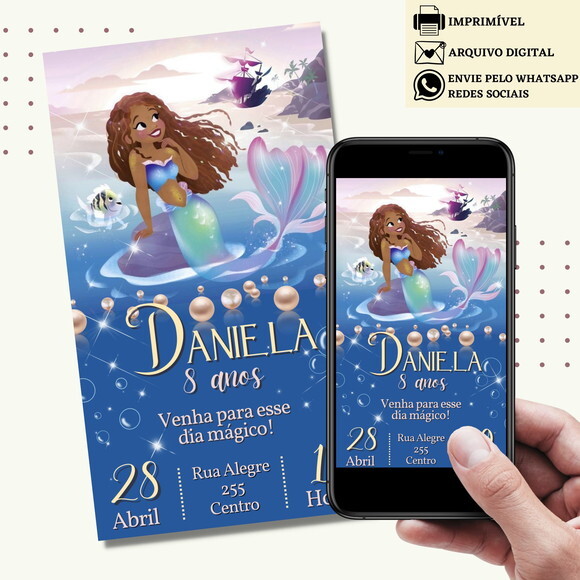 Convite a Pequena Sereia Ariel Morena Filme Novo Digital