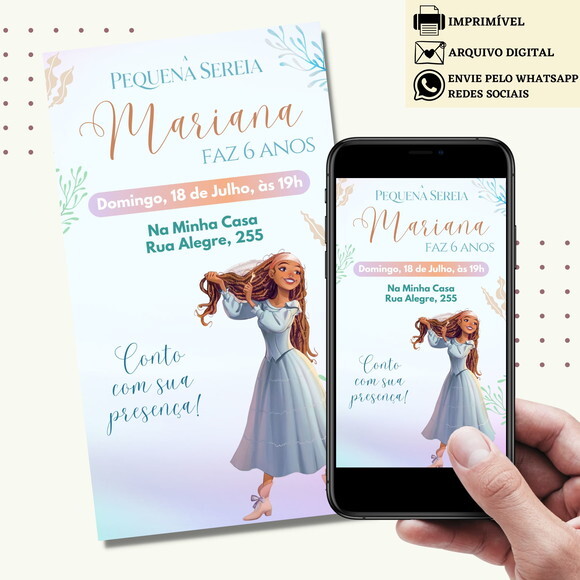 Convite a Pequena Sereia Ariel Morena Filme Novo Digital
