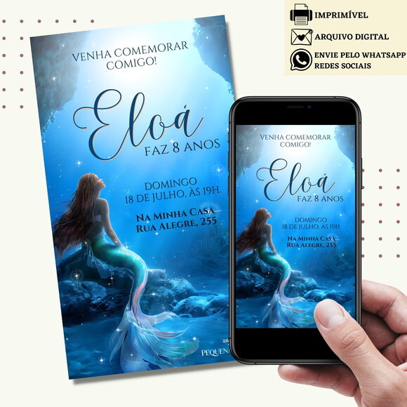 Convite a Pequena Sereia Ariel Morena Filme Novo Digital