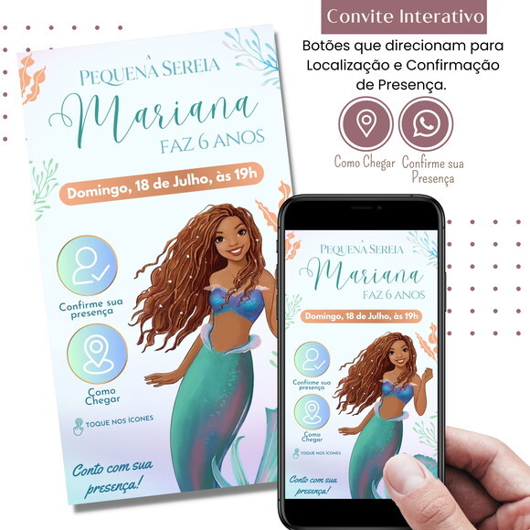 Convite a Pequena Sereia Morena Filme Novo Ariel Digital