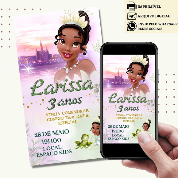 Convite a Princesa e o Sapo Tiana Digital Virtual