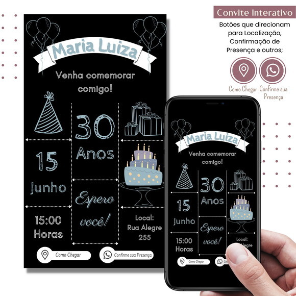 Convite Adulto 15,20,30,40,50 Anos Digital Interativo