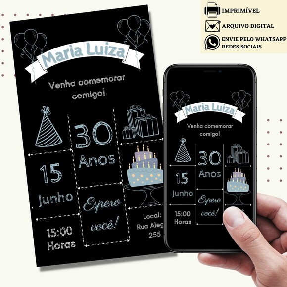 Convite Adulto 15,20,30,40,50 Anos Digital Virtual