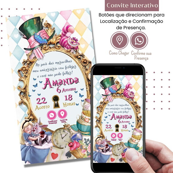 Convite Alice no País das Maravilhas Digital Interativo