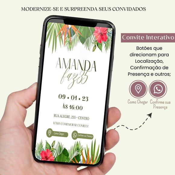 Convite Adulto Flores 15,20,30,40,50 Anos Digital Interativo