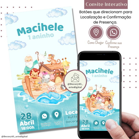 Convite Arca de Noé Digital Interativo Virtual