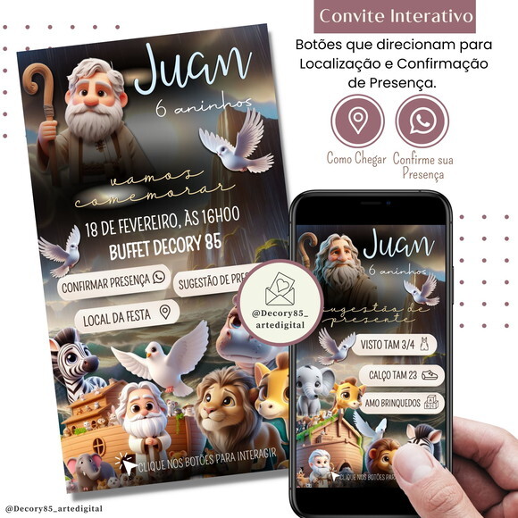 Convite Arca de Noé Digital Interativo Sugestão de Presente