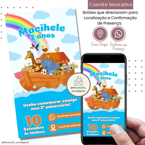 Convite Arca de Noé Digital Interativo Virtual