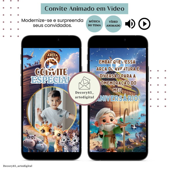 Convite Arca de Noé em Vídeo Animado com Música Digital