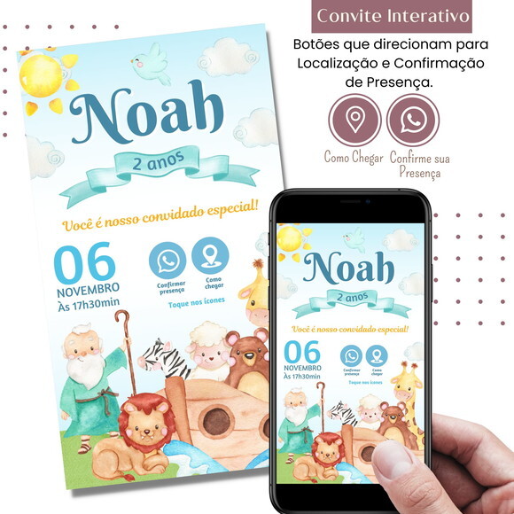 Convite Arca de Noé Digital Interativo Virtual