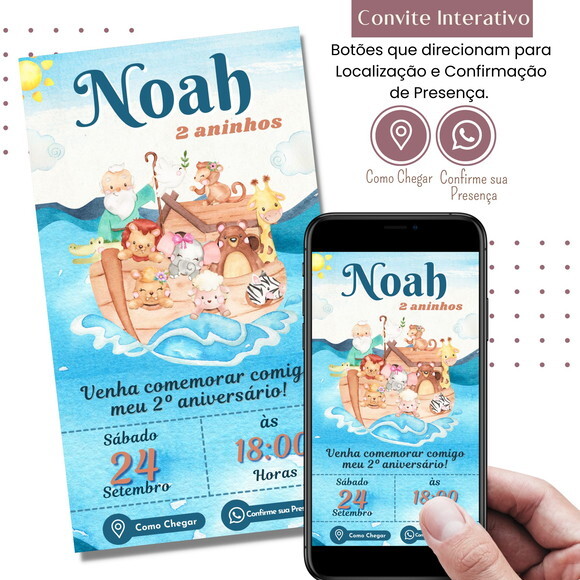 Convite Arca de Noé Digital Interativo Virtual
