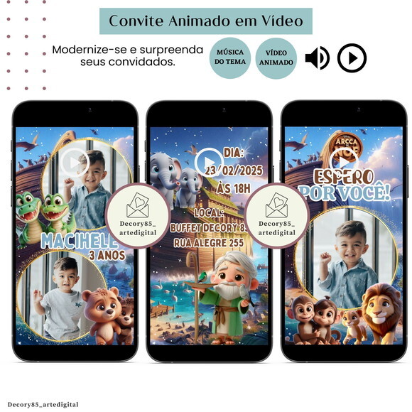 Convite Arca de Noé em Vídeo Animado com Música Digital