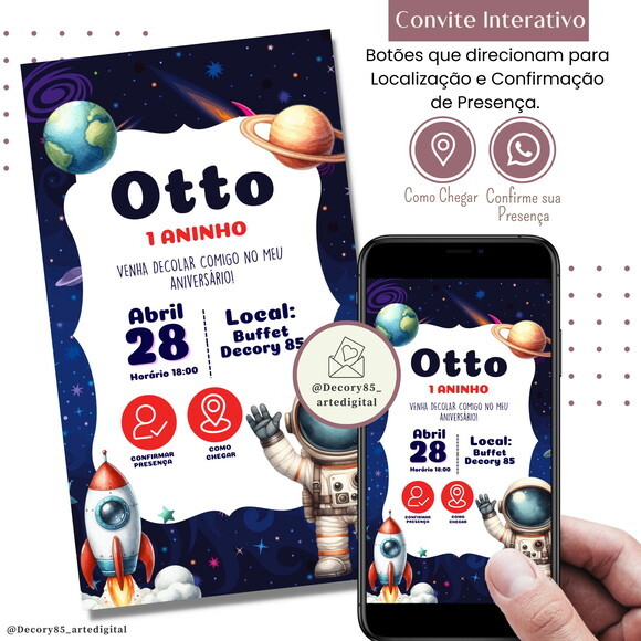 Convite Astronauta Digital Interativo Virtual