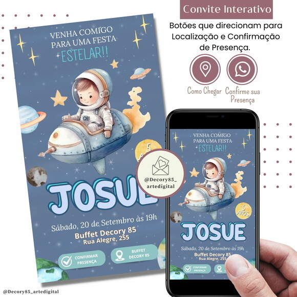 Convite Astronauta Digital Interativo Virtual