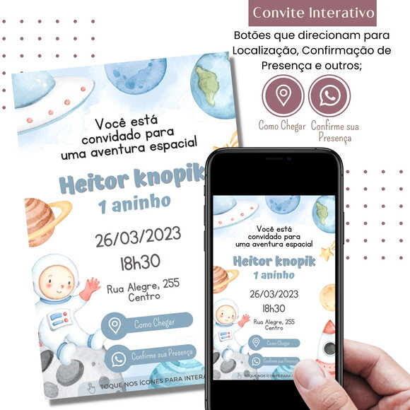 Convite Astronauta Digital Interativo Virtual Aniversário
