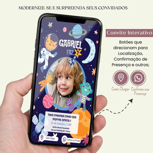 Convite Astronauta Digital Interativo Virtual