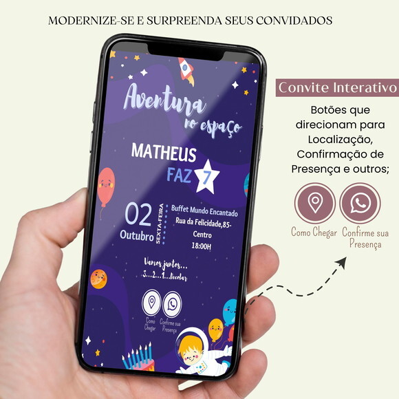 Convite Astronauta Digital Interativo Virtual Aniversário