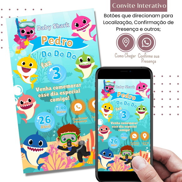 Convite Baby Shark Digital Interativo Virtual