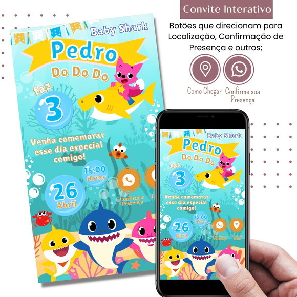 Convite Baby Shark Digital Interativo Virtual