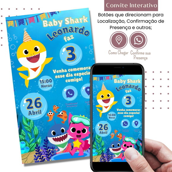 Convite Baby Shark Digital Interativo Virtual