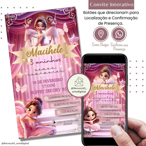 Convite Bailarina Balé Digital Sugestão de Presente