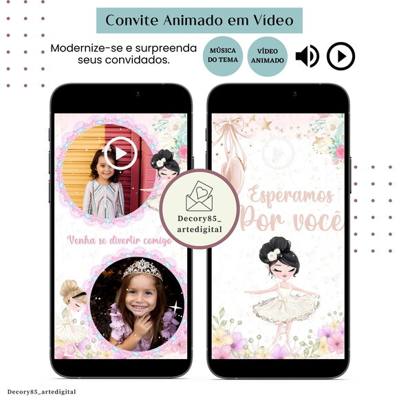 Convite Bailarina Balé em Vídeo Animado com Música Digital