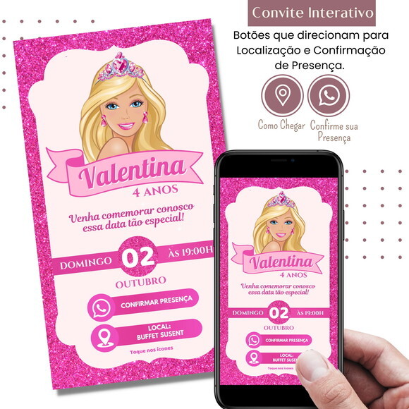 Convite Barbie Digital Interativo Virtual