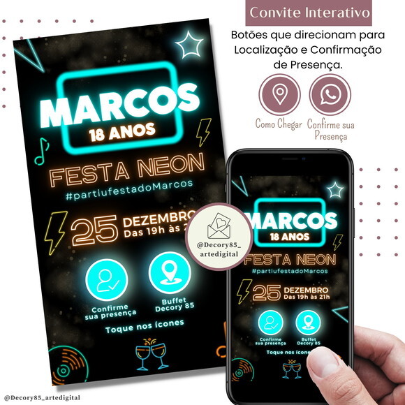 Convite Balada Neon Virtual Digital Interativo