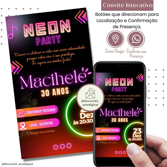 Convite Balada Neon Virtual Digital Interativo