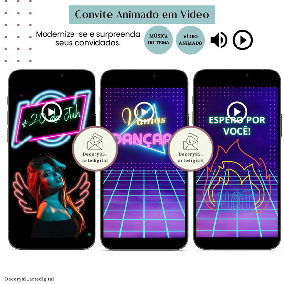 Convite Baile Funk Neon em Vídeo Animado com Música Digital