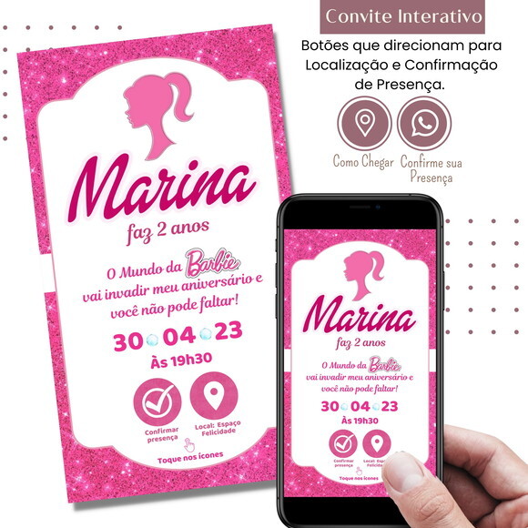 Convite Barbie Digital Interativo Virtual