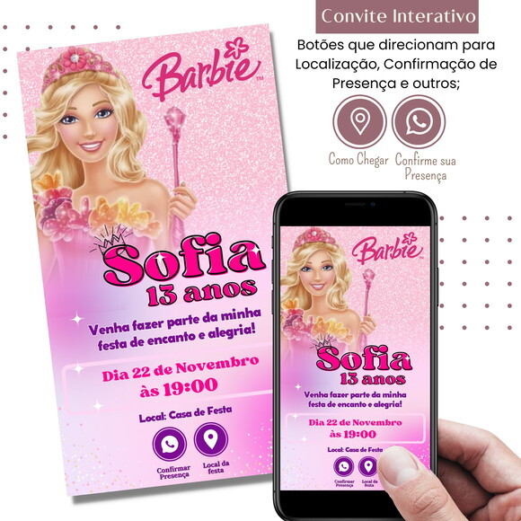 Convite Barbie Digital Interativo Virtual