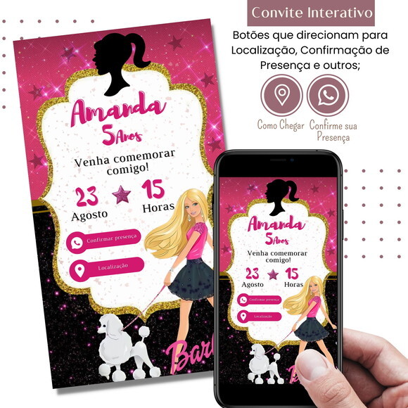 Convite Barbie Digital Interativo Virtual