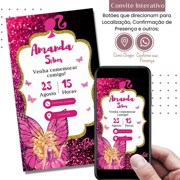 Convite Barbie Digital Interativo Virtual