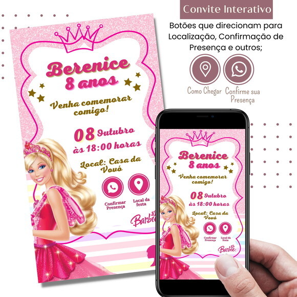 Convite Barbie Digital Interativo Virtual